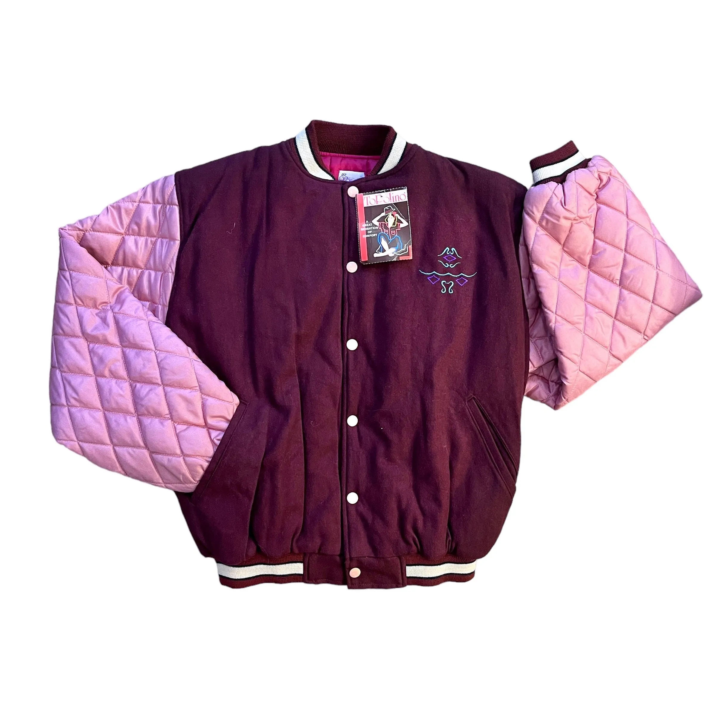 1980's Pink Padded Wool Varsity Jacket  10-12Y