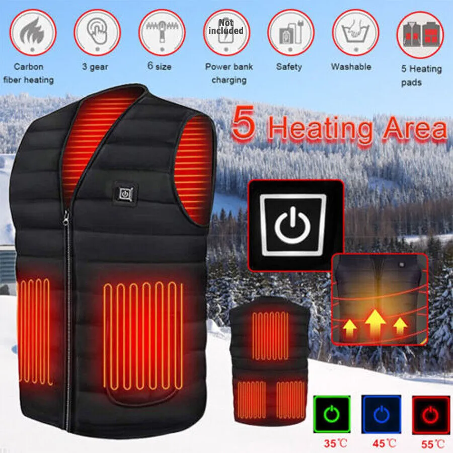 3XL Heated Electric Vest Poly Velvet USB Thermal Jacket Winter