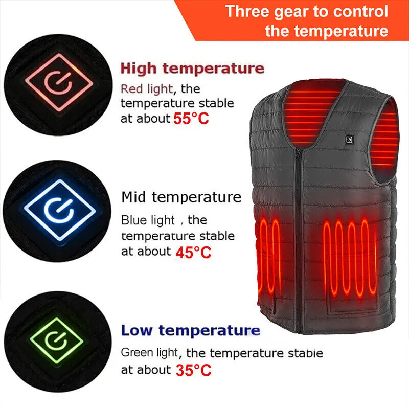 3XL Heated Electric Vest Poly Velvet USB Thermal Jacket Winter