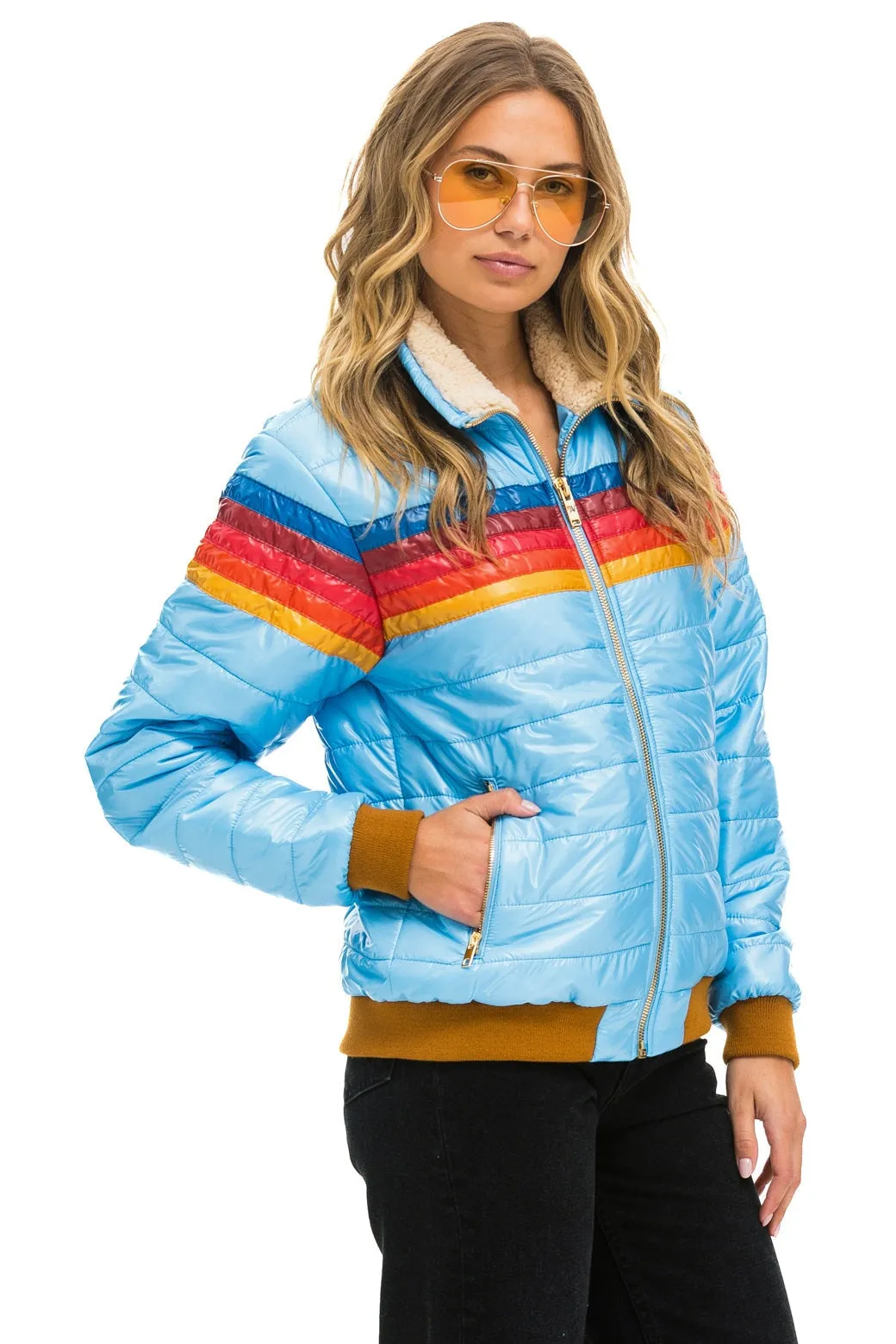 5 STRIPE RAINBOW SLEEVE JACKET -  SKY GLOSSY