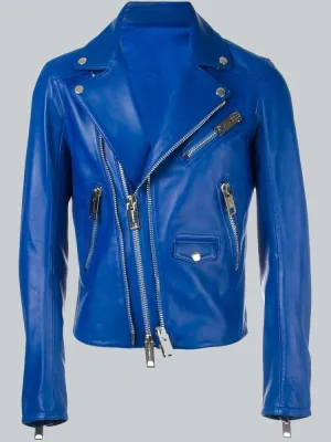 Adam Lambert Blue Leather Jacket