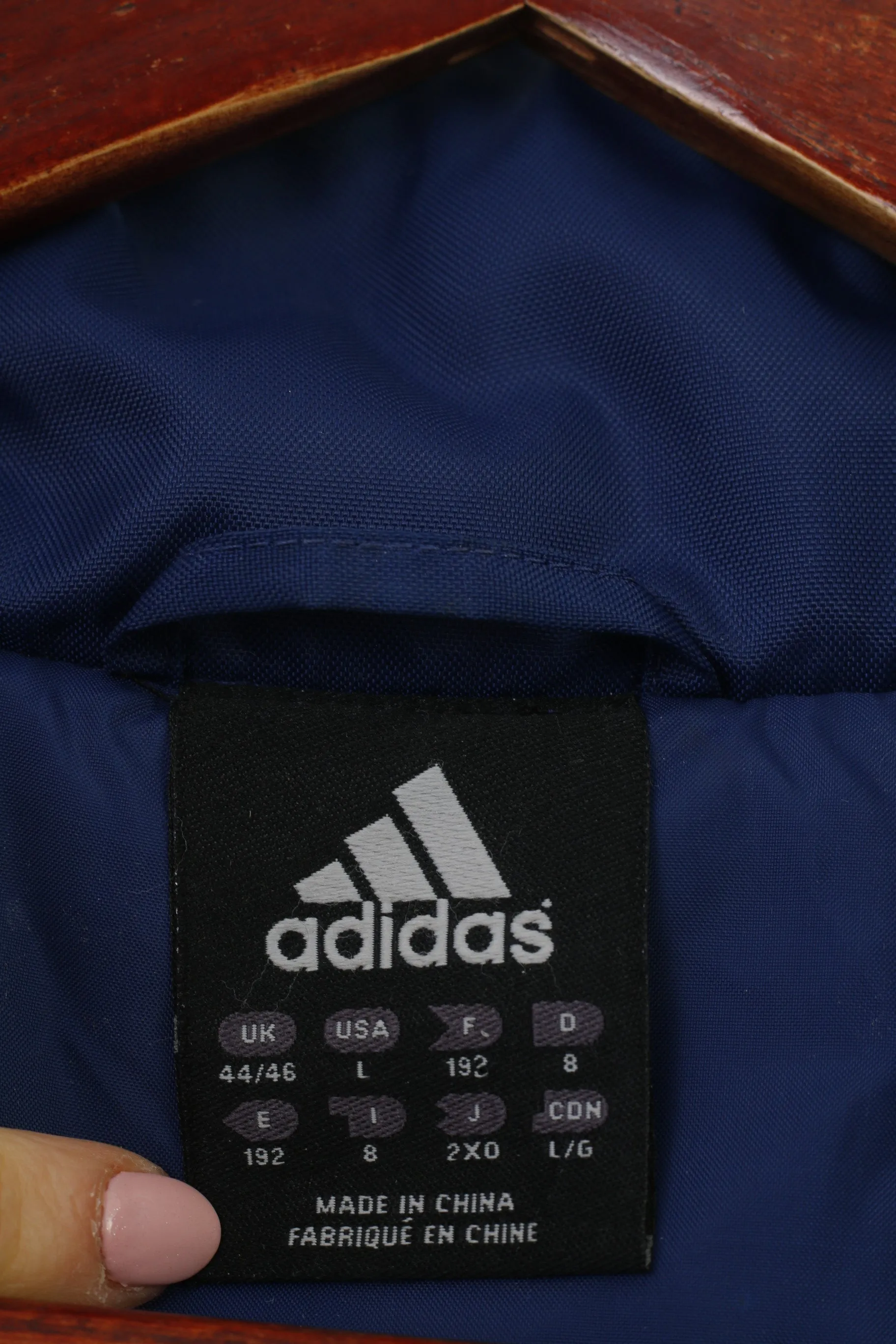 Adidas Men L Jacket Navy Sport Padded Collar Full Zipper Nylon 3 Stripes Top