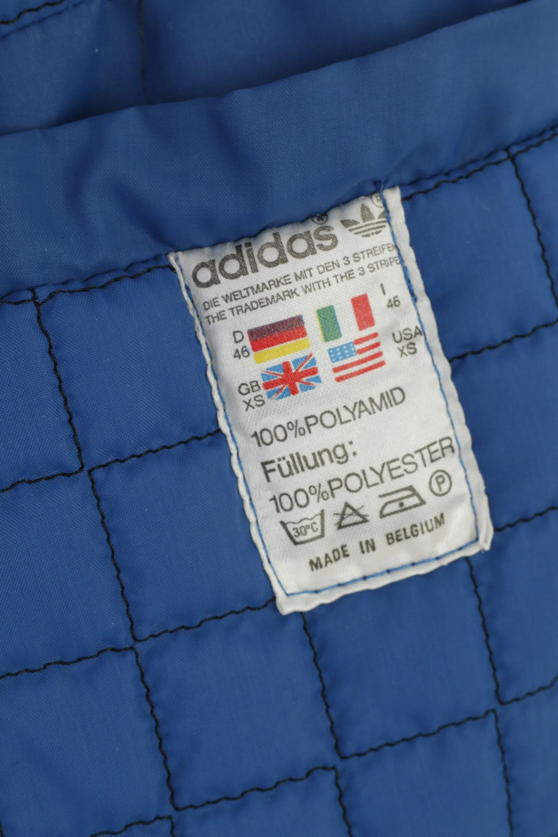 Adidas Men XS Jacket Blue Nylon Vintage 80s Full Zipper Padded Oldschool Top