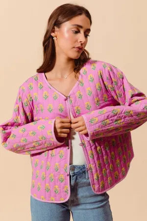 Bailey Long Sleeve Floral Print Quilted Shacket Rose