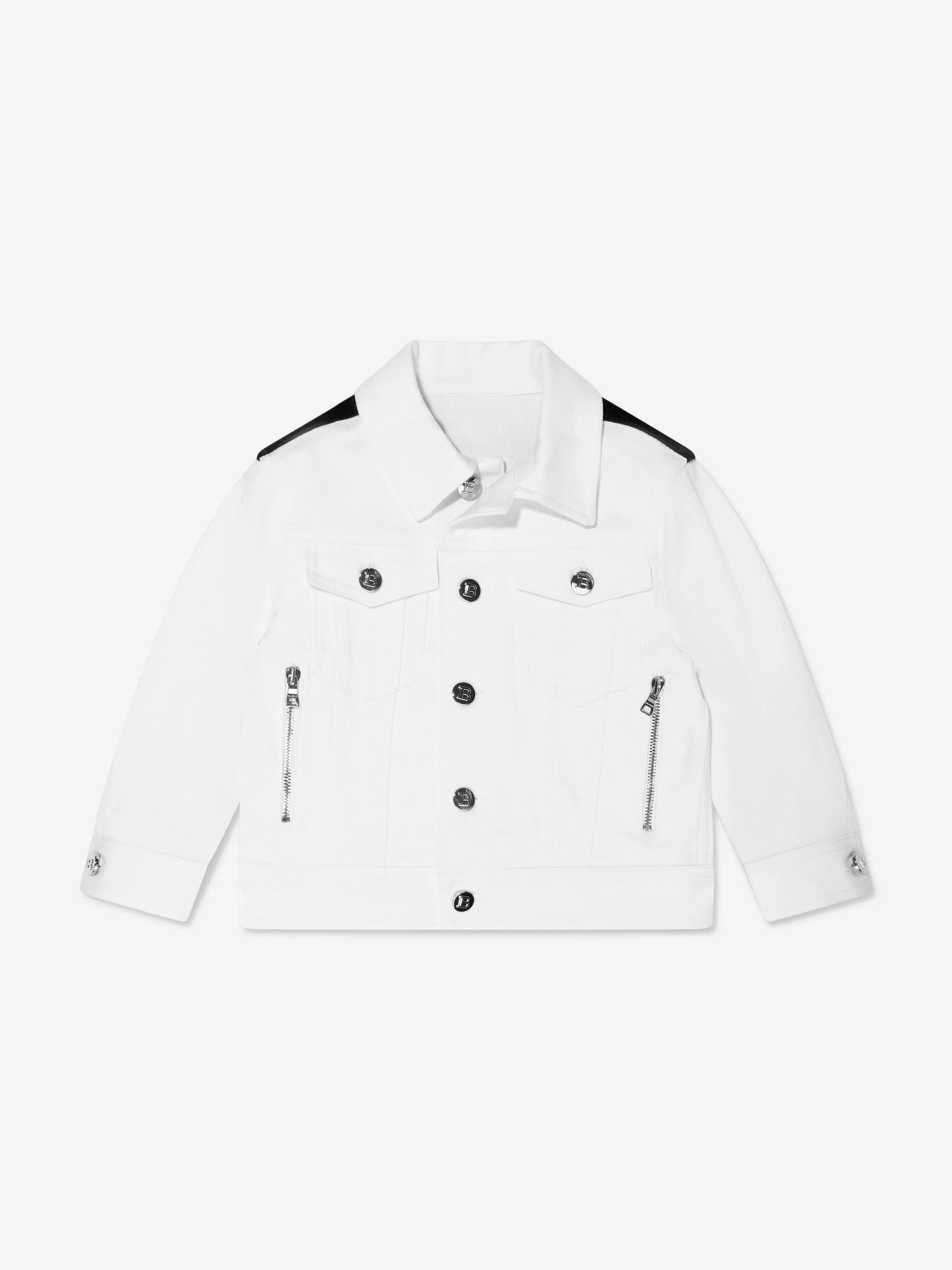 Balmain Kids Logo Denim Jacket in White