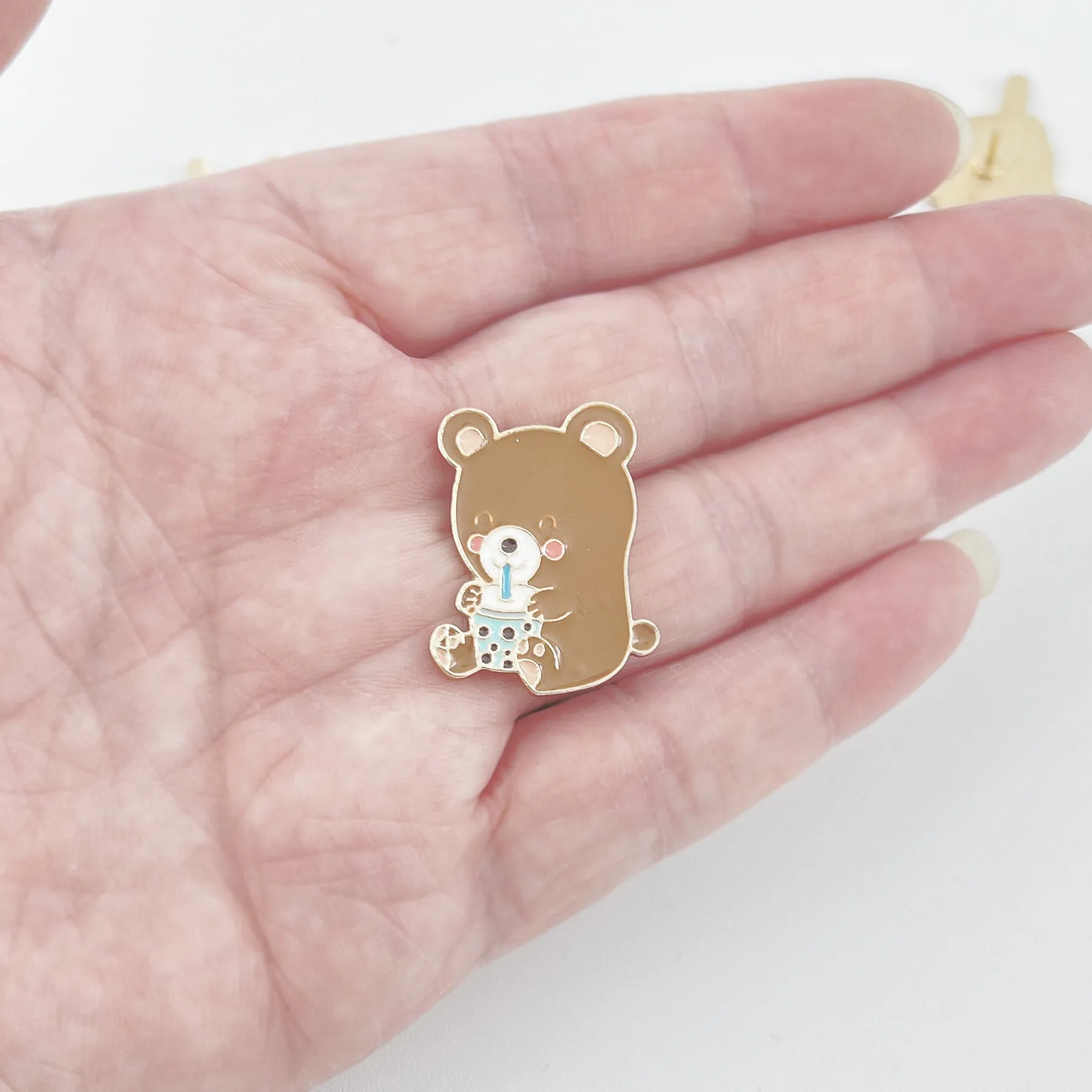 Boba Pins Cute Cartoon Bear Bunny Bubble Tea Enamel Pins