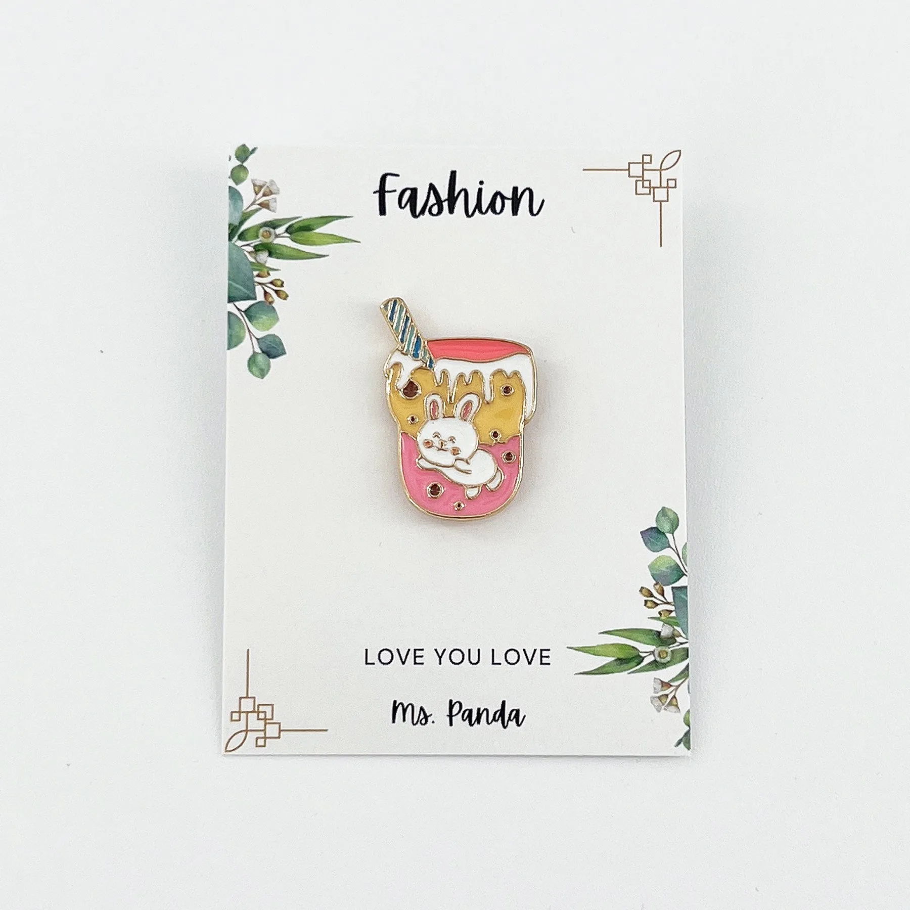 Boba Pins Cute Cartoon Bear Bunny Bubble Tea Enamel Pins