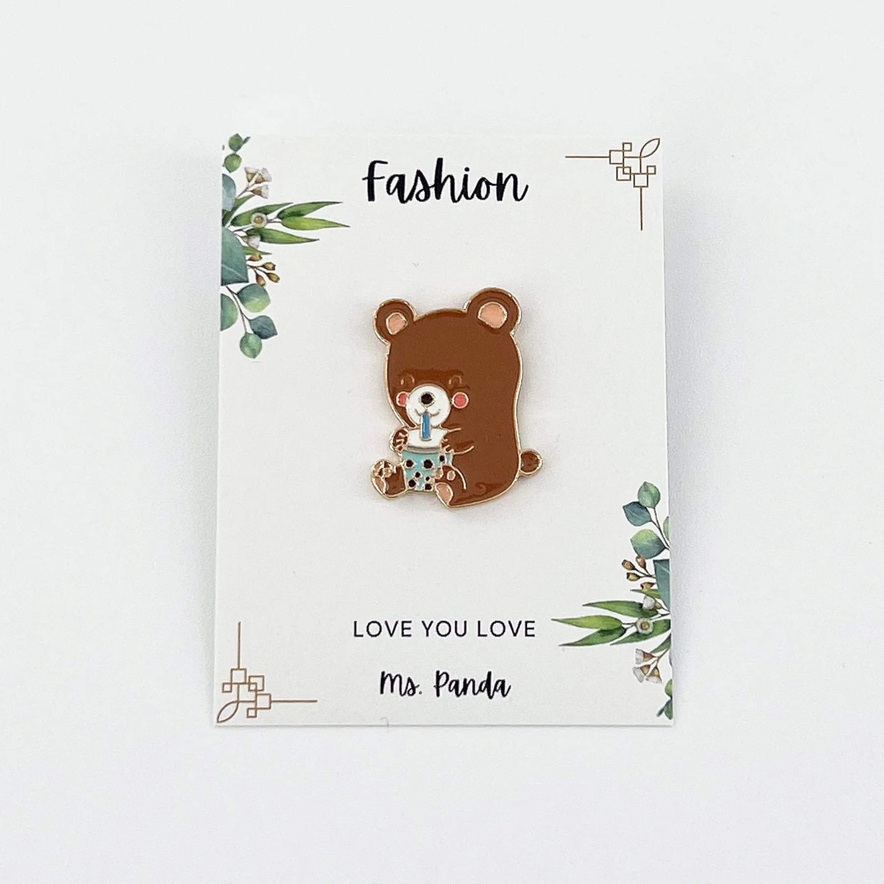 Boba Pins Cute Cartoon Bear Bunny Bubble Tea Enamel Pins