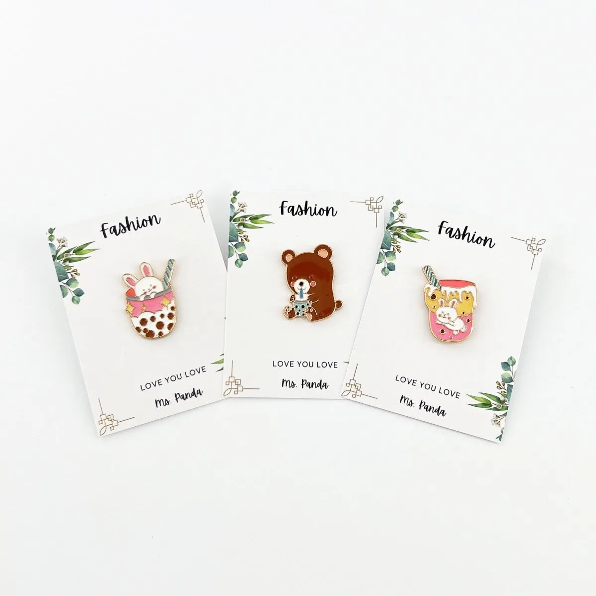 Boba Pins Cute Cartoon Bear Bunny Bubble Tea Enamel Pins