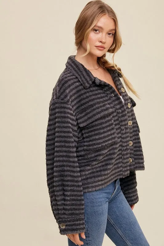 Bohemian Soft Ribbed Fleece Shirt Jacket - Shacket