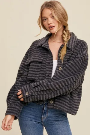 Bohemian Soft Ribbed Fleece Shirt Jacket - Shacket