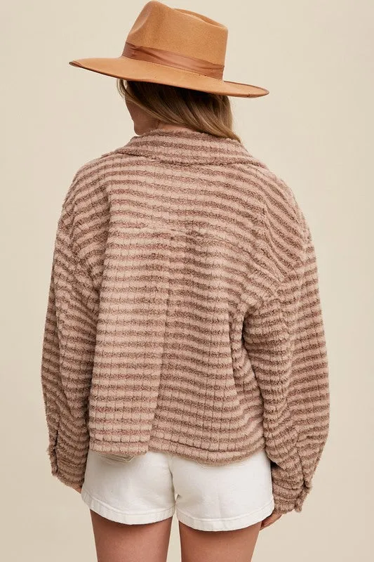 Bohemian Soft Ribbed Fleece Shirt Jacket - Shacket