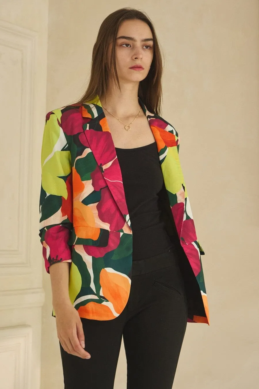 BRIGHT FLORAL PRINT OPEN BLAZER