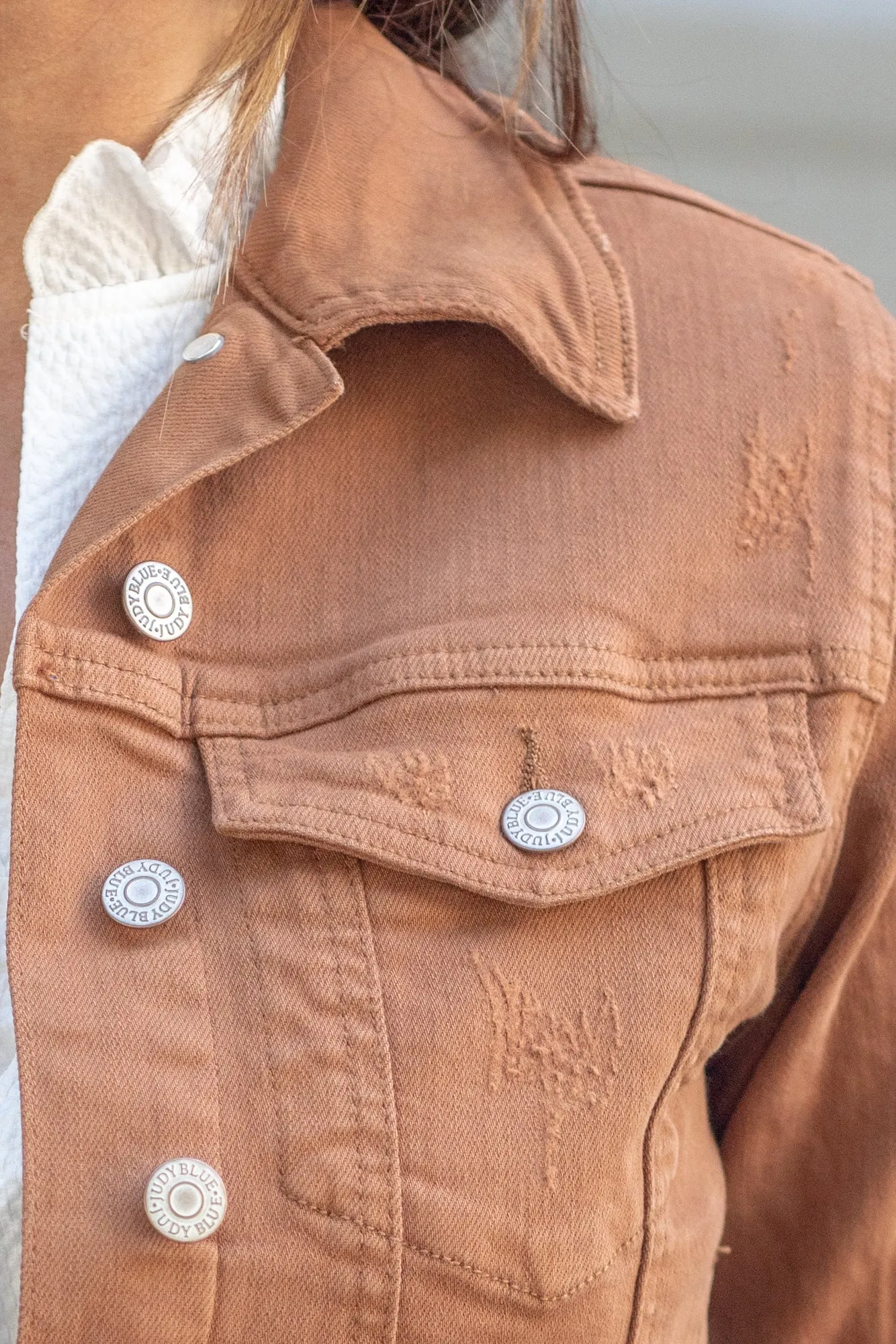 Camel Garment Dyed Grinding Denim Jacket