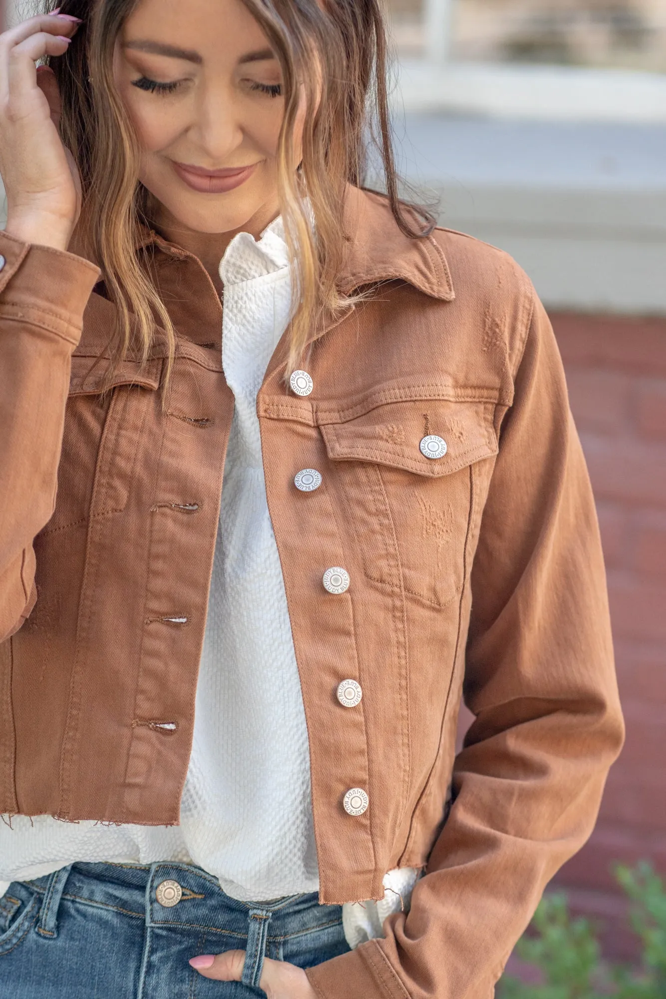 Camel Garment Dyed Grinding Denim Jacket