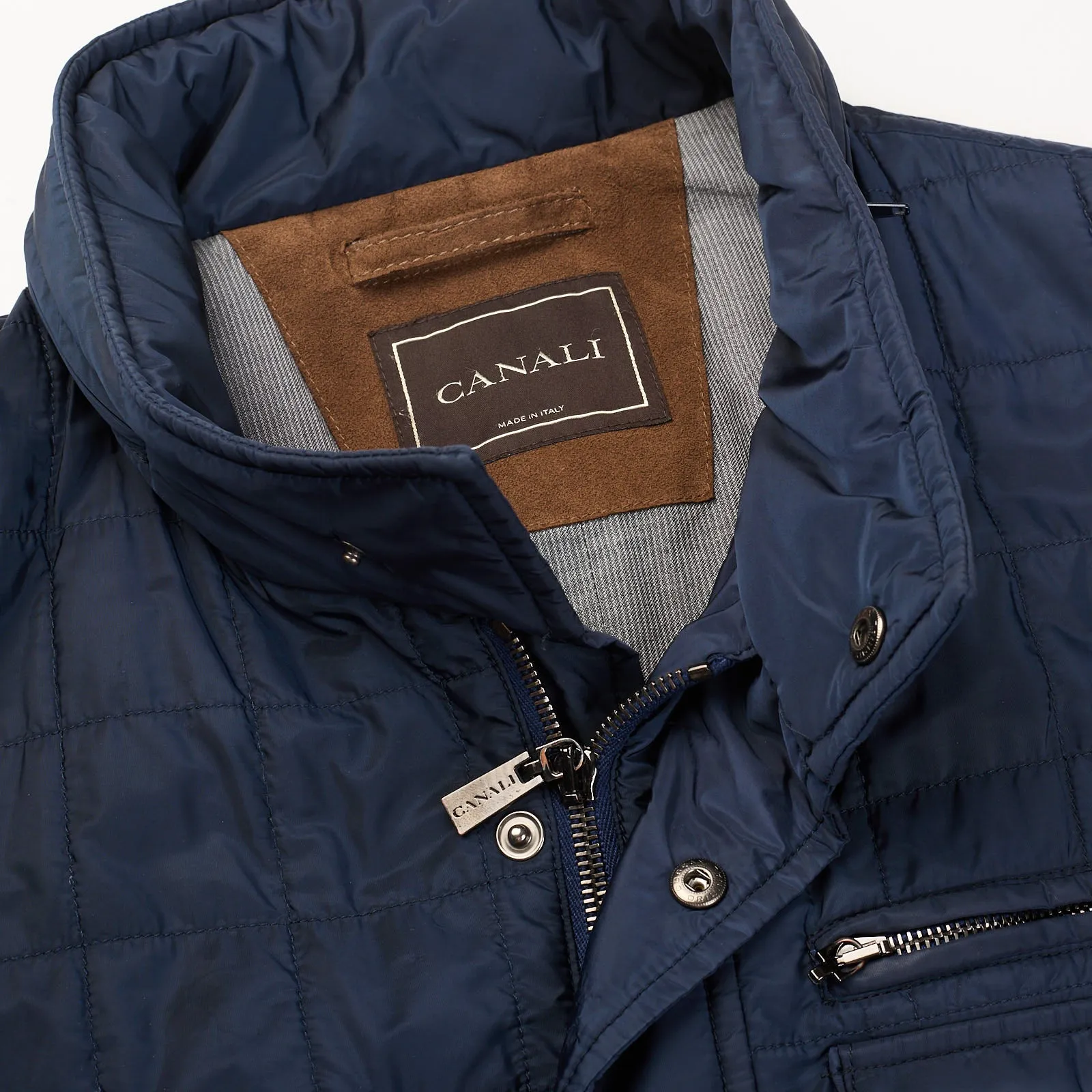 CANALI Blue Hooded Rain & Wind Tech Padded Jacket EU 52 US 40 Slim