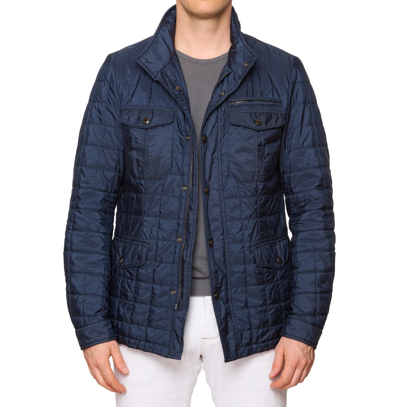 CANALI Blue Hooded Rain & Wind Tech Padded Jacket EU 52 US 40 Slim