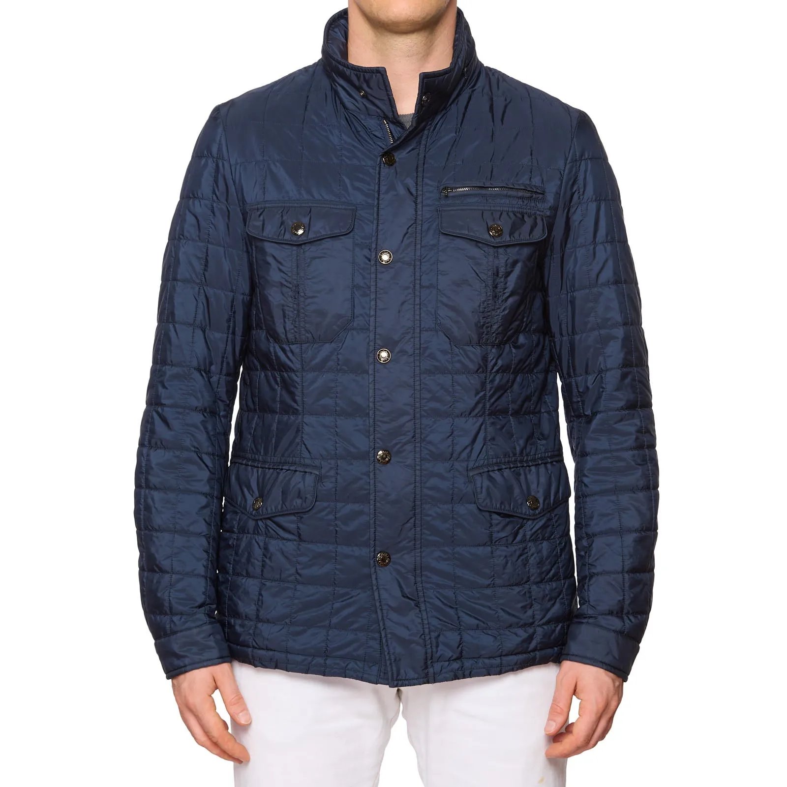 CANALI Blue Hooded Rain & Wind Tech Padded Jacket EU 52 US 40 Slim