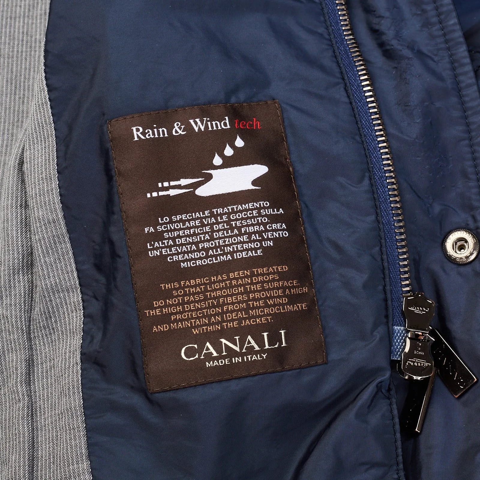 CANALI Blue Hooded Rain & Wind Tech Padded Jacket EU 52 US 40 Slim