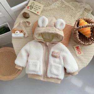 Children's Winter Jacket Korean-style Cute Bear Plus Velvet Cotton-padded Coat