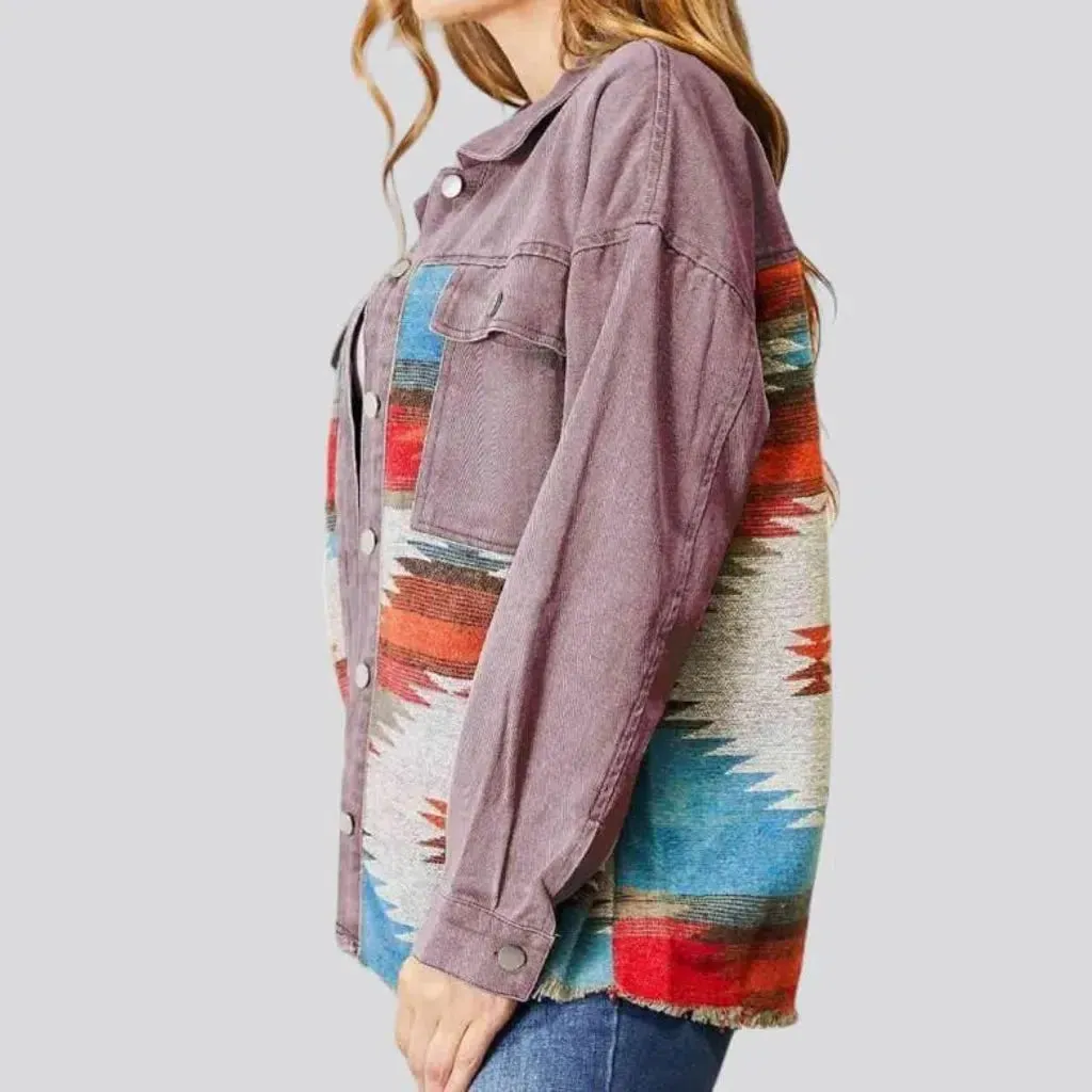 Color patchwork denim jacket for ladies