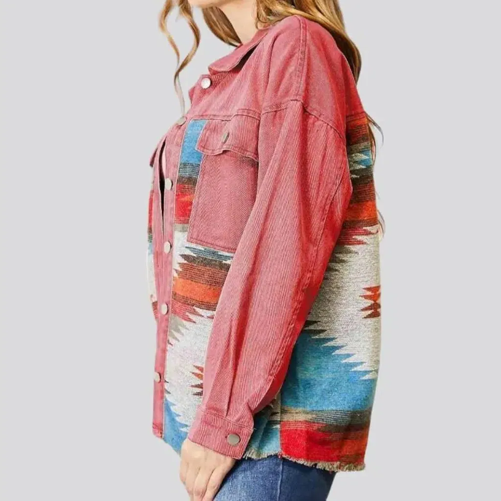 Color patchwork denim jacket for ladies