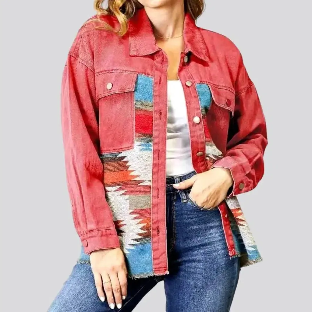 Color patchwork denim jacket for ladies