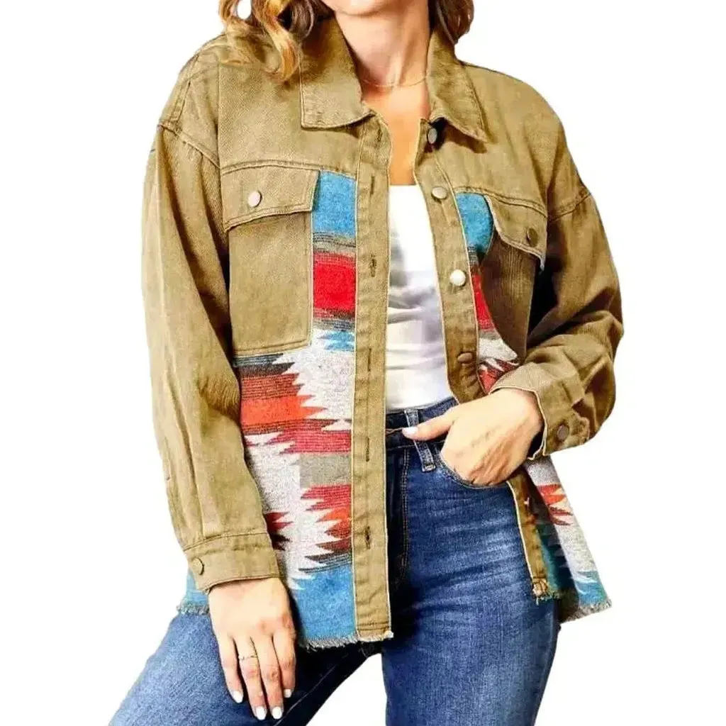 Color patchwork denim jacket for ladies