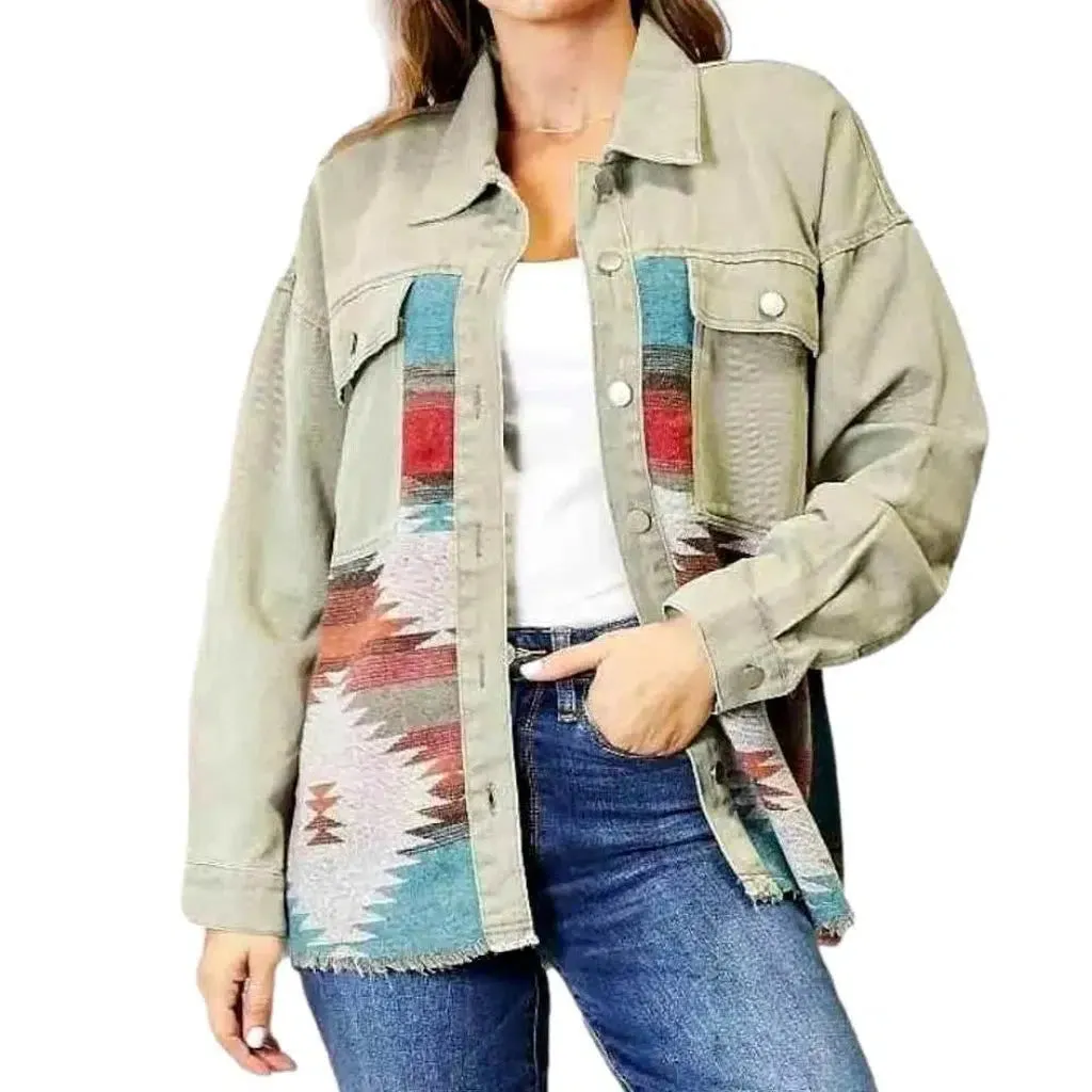 Color patchwork denim jacket for ladies