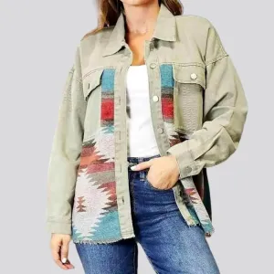 Color patchwork denim jacket for ladies