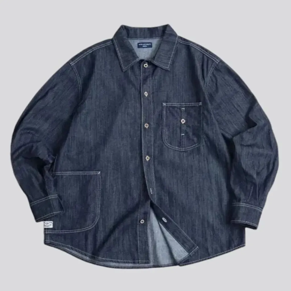 Dark wash oversized men's denim chore jacket