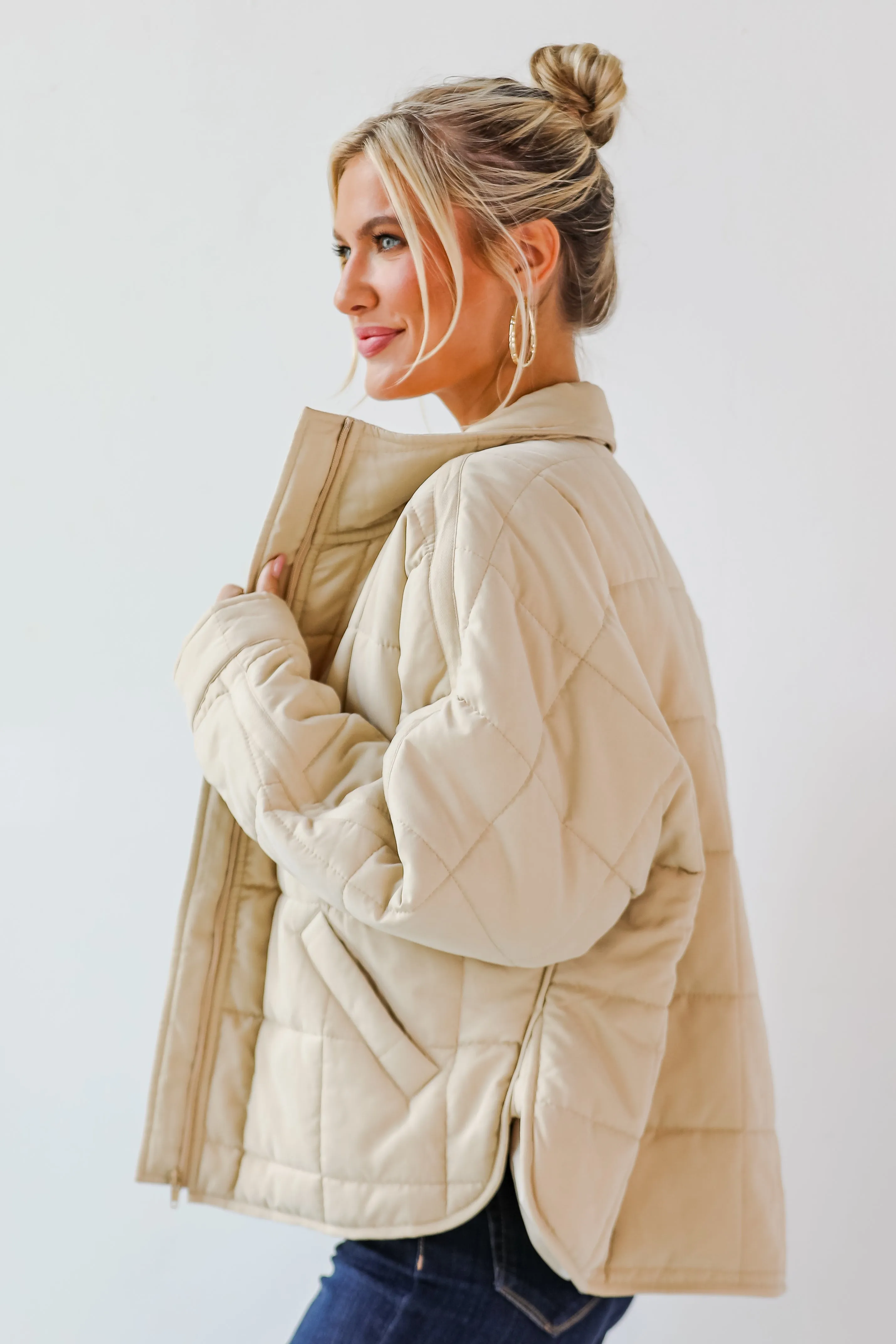 Elevated Weather Beige Quilted Jacket