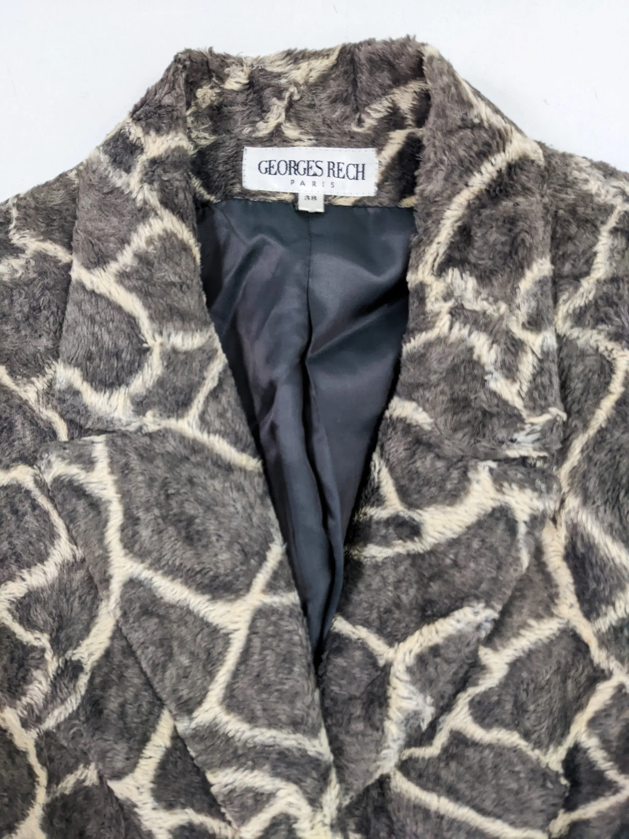 Georges Rech Vintage Womens Giraffe Print Faux Fur Jacket,1990s