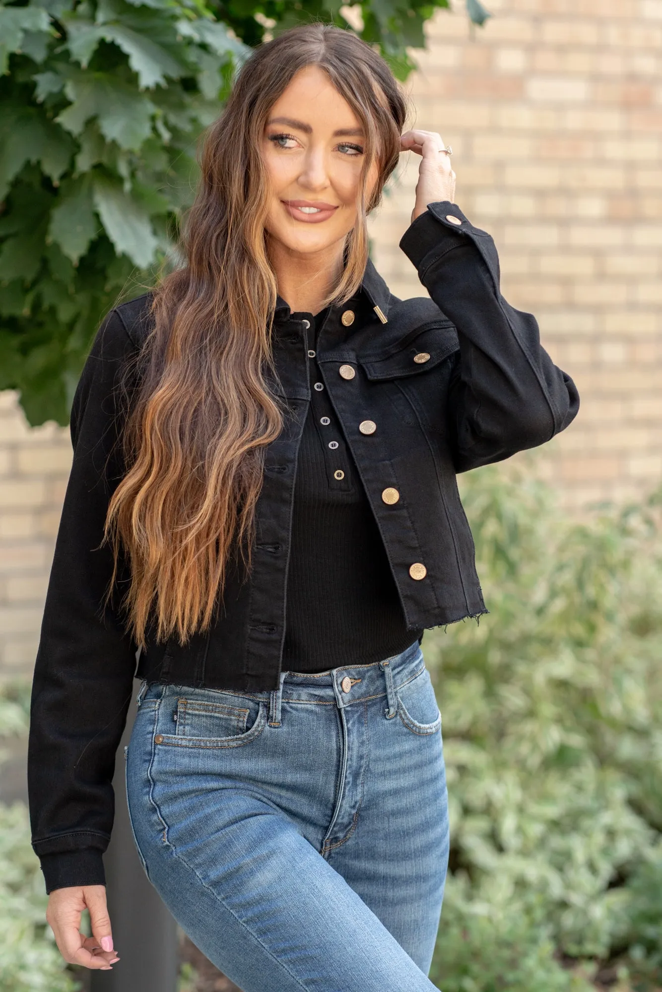 Gold Trim Black Denim Jacket