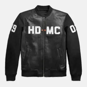 Harley Davidson HD MC Mixed Media Men's Bomber Leather Jacket