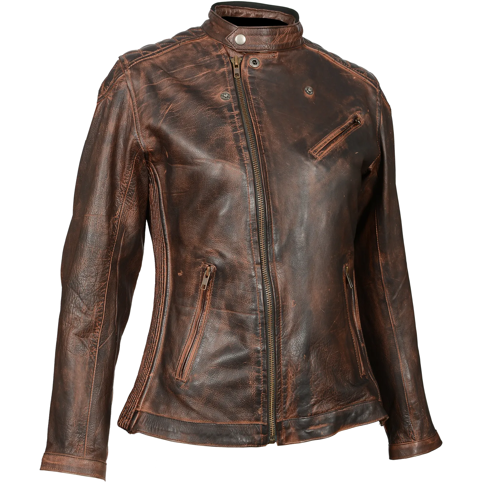 HML621VB Ladies Vintage Brown Leather Racer Jacket