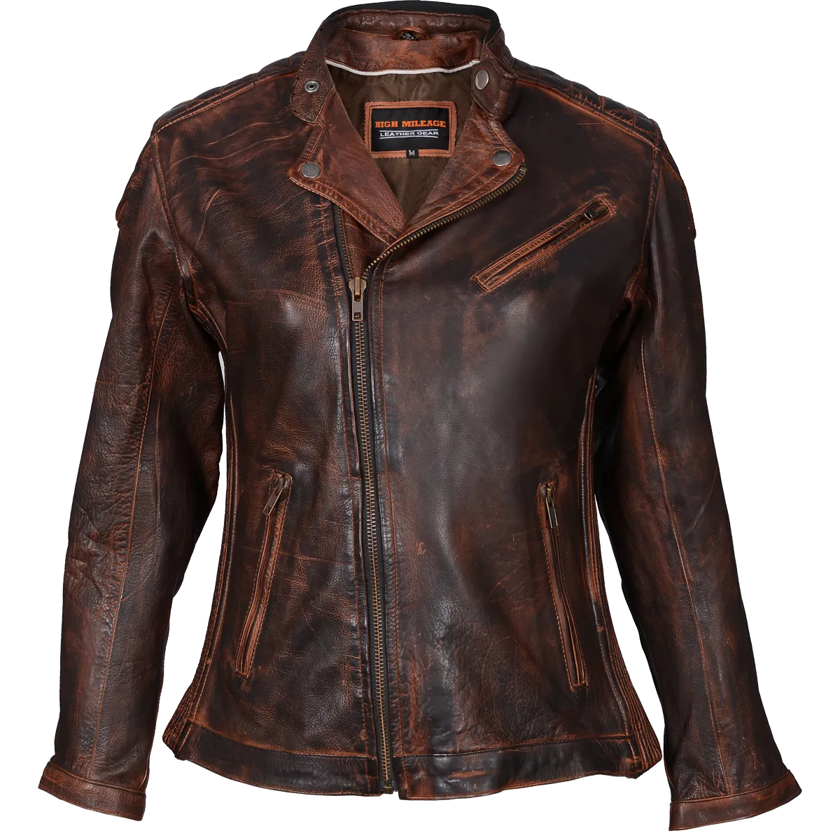 HML621VB Ladies Vintage Brown Leather Racer Jacket