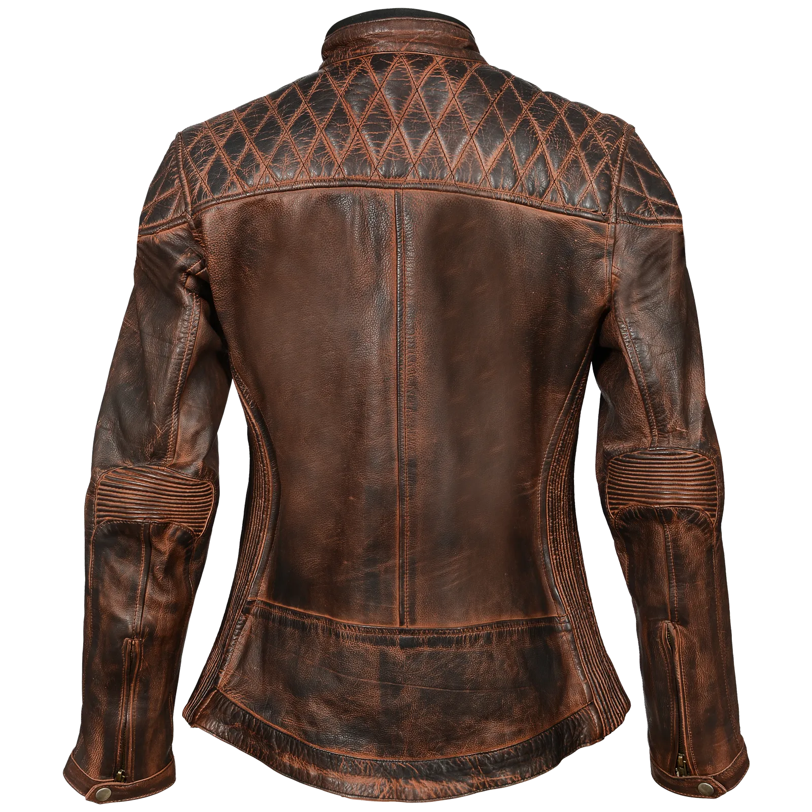 HML621VB Ladies Vintage Brown Leather Racer Jacket