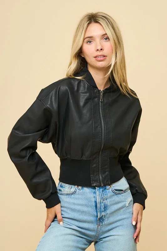 Jude Vegan Leather Cropped Jacket Black