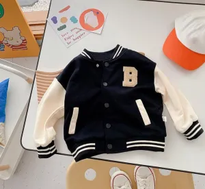 Kids' Black Baseball Style Jacket - Available in Sizes 2-7Y