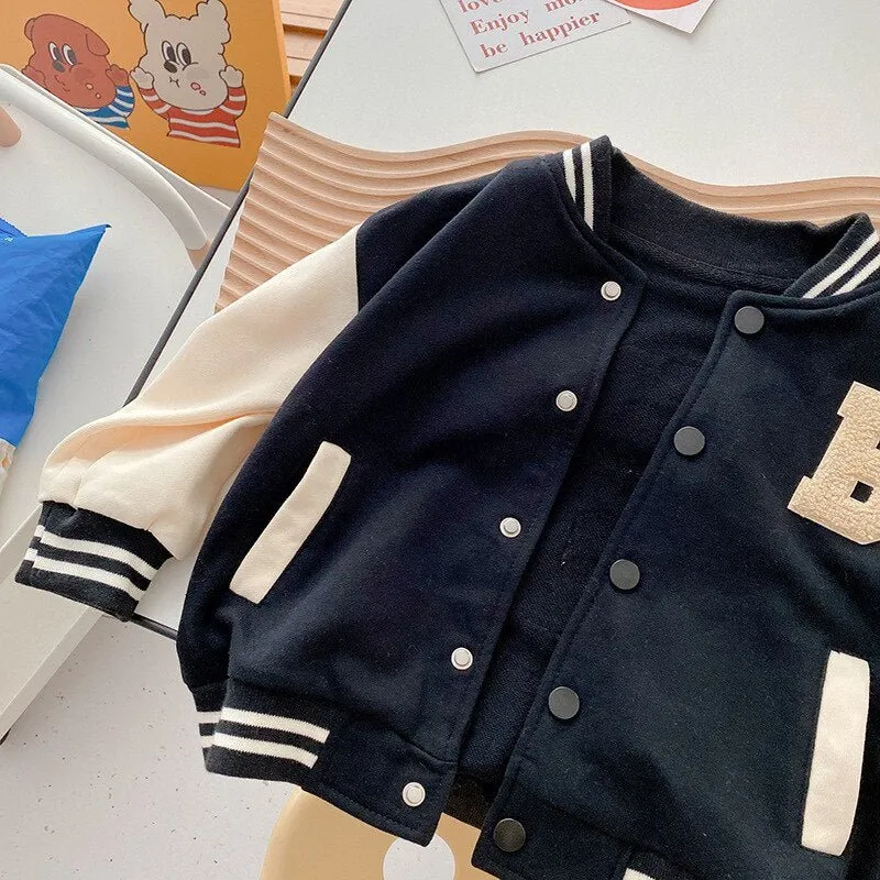 Kids' Black Baseball Style Jacket - Available in Sizes 2-7Y