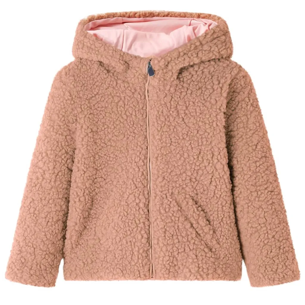 Kids' Hooded Jacket - Teddy Faux Fur, Light Cognac, Size 104 - Stylish Outerwear for 3-4 Year Olds