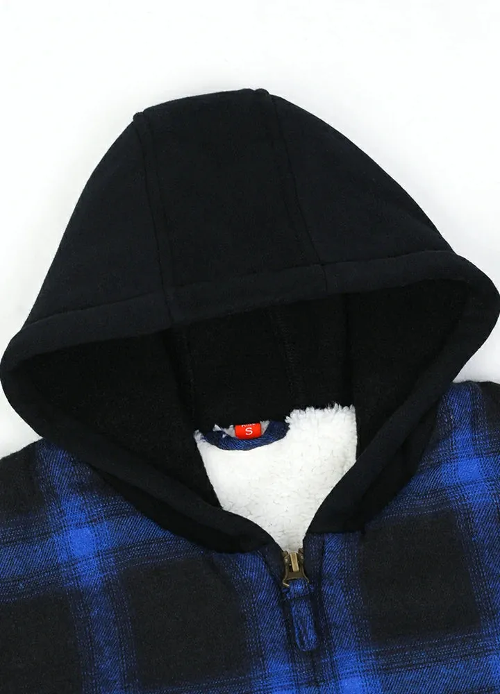 Kids Sherpa-Lined Zip Up Flannel Shirt,Hooded Plaid