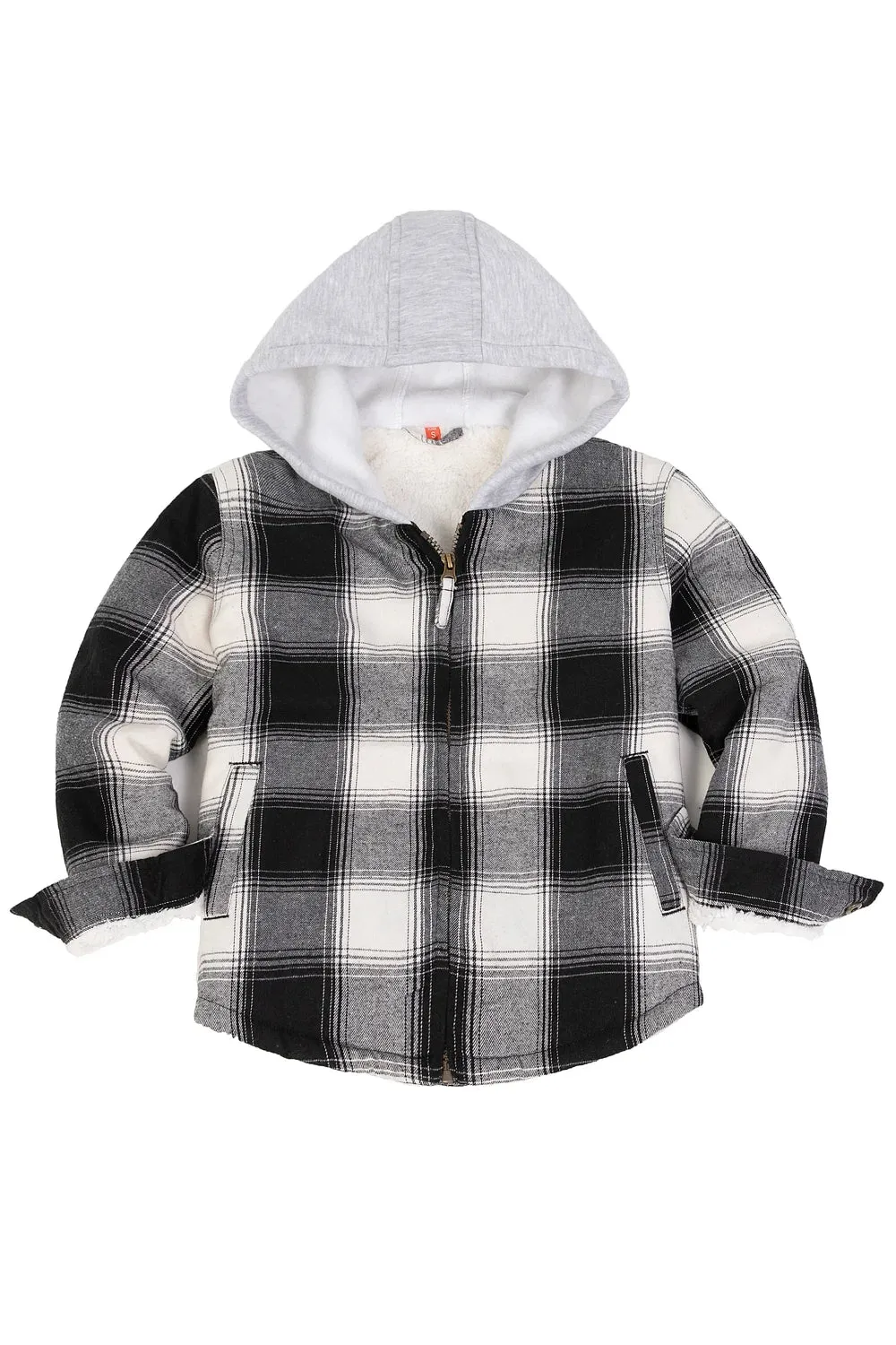 Kids Sherpa-Lined Zip Up Flannel Shirt,Hooded Plaid