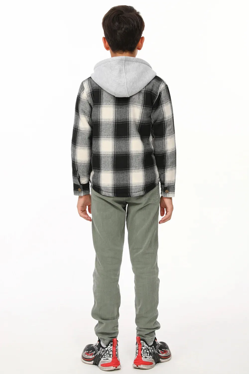 Kids Sherpa-Lined Zip Up Flannel Shirt,Hooded Plaid