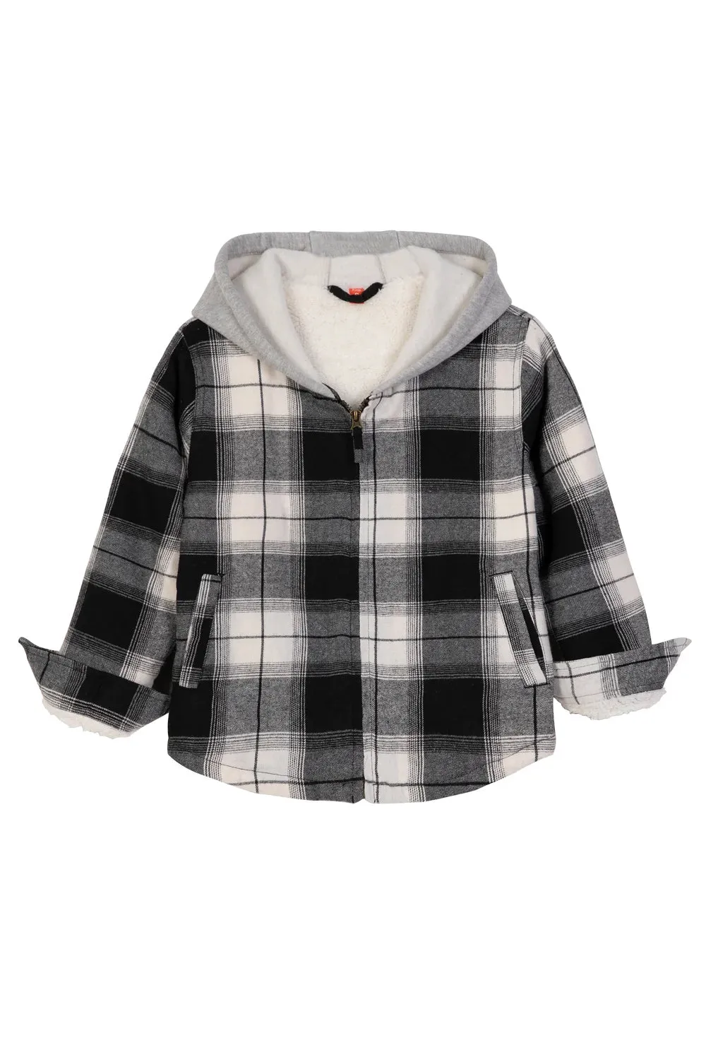 Kids Sherpa-Lined Zip Up Flannel Shirt,Hooded Plaid