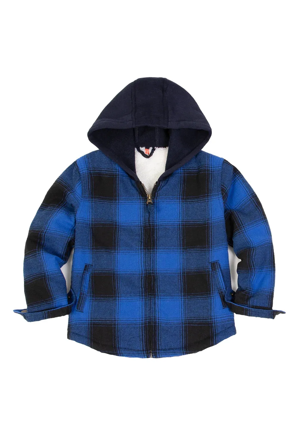 Kids Sherpa-Lined Zip Up Flannel Shirt,Hooded Plaid