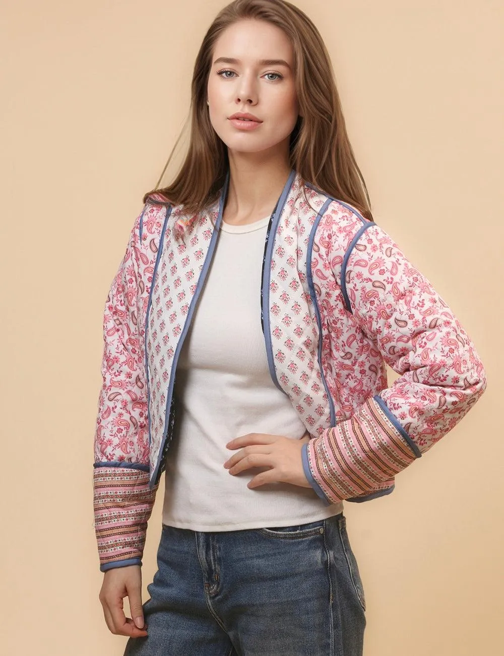 Ladies Reversible Floral Cotton Padded Jacket SKT4663