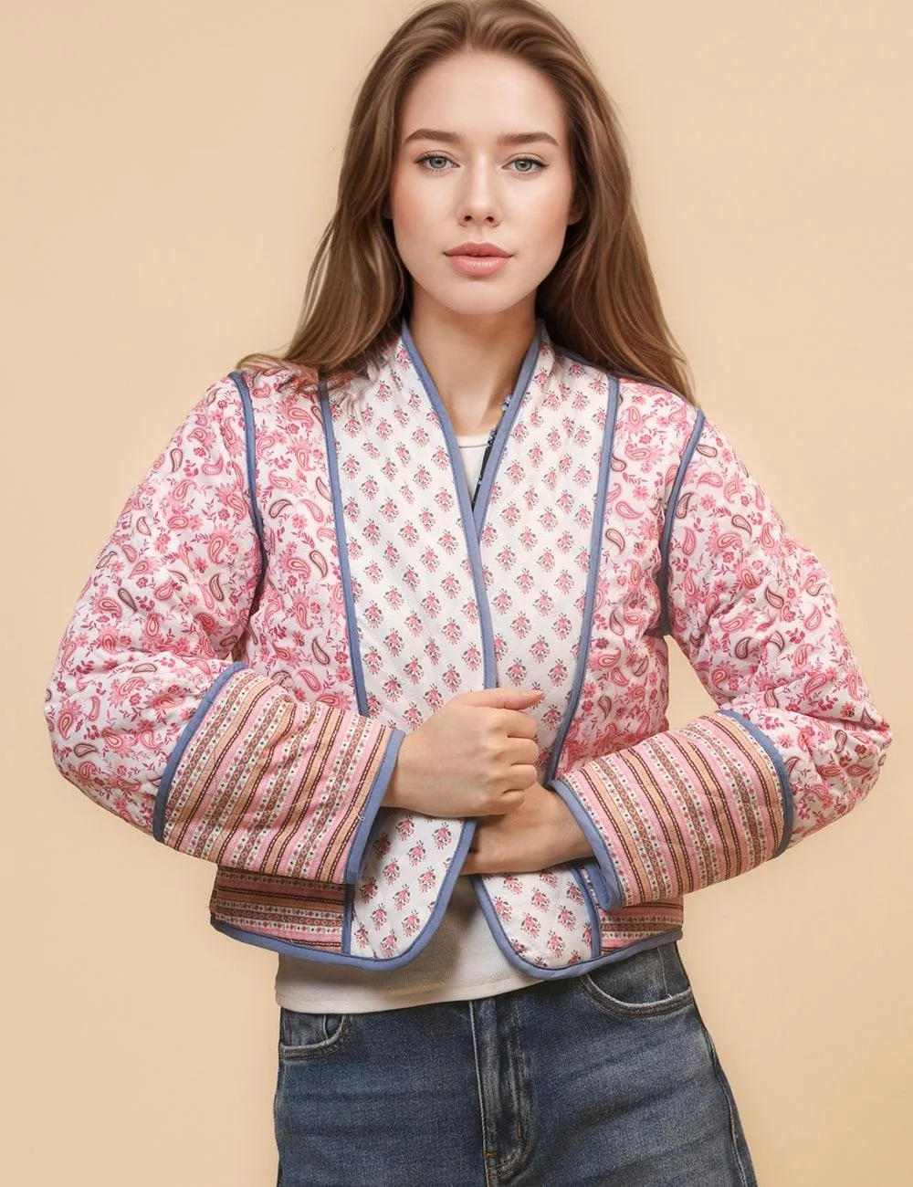 Ladies Reversible Floral Cotton Padded Jacket SKT4663