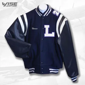 Lamphere High Varsity Jacket with Premium Navy Leather Sleeves